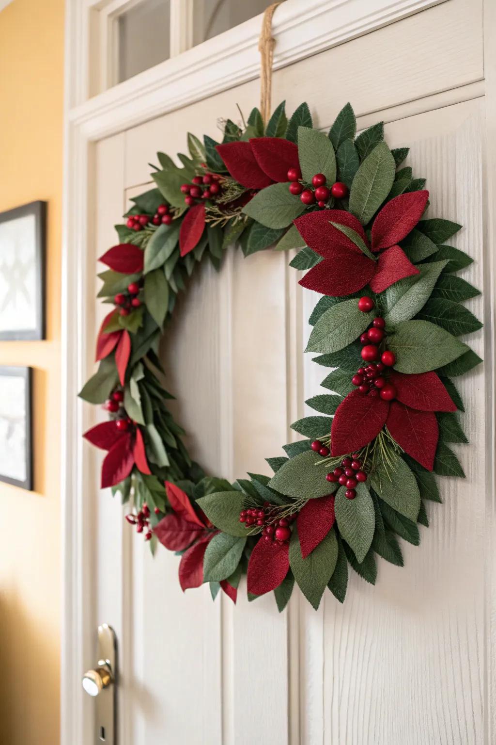 Welcome the season with this handcrafted felt Christmas wreath, where simplicity meets festive elegance.