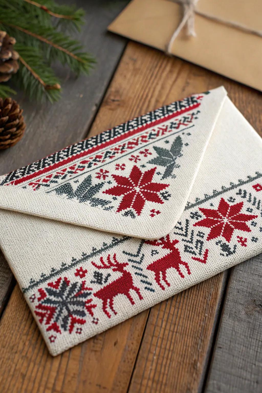 Envelop your festive greetings within the warmth of Northern woven motifs&mdash;where heritage converges with minimalist elegance.