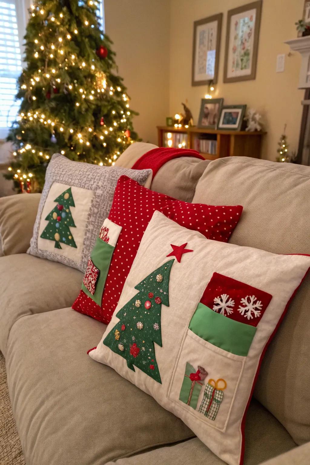 Interactive cushions infuse amusement into the holiday configuration.