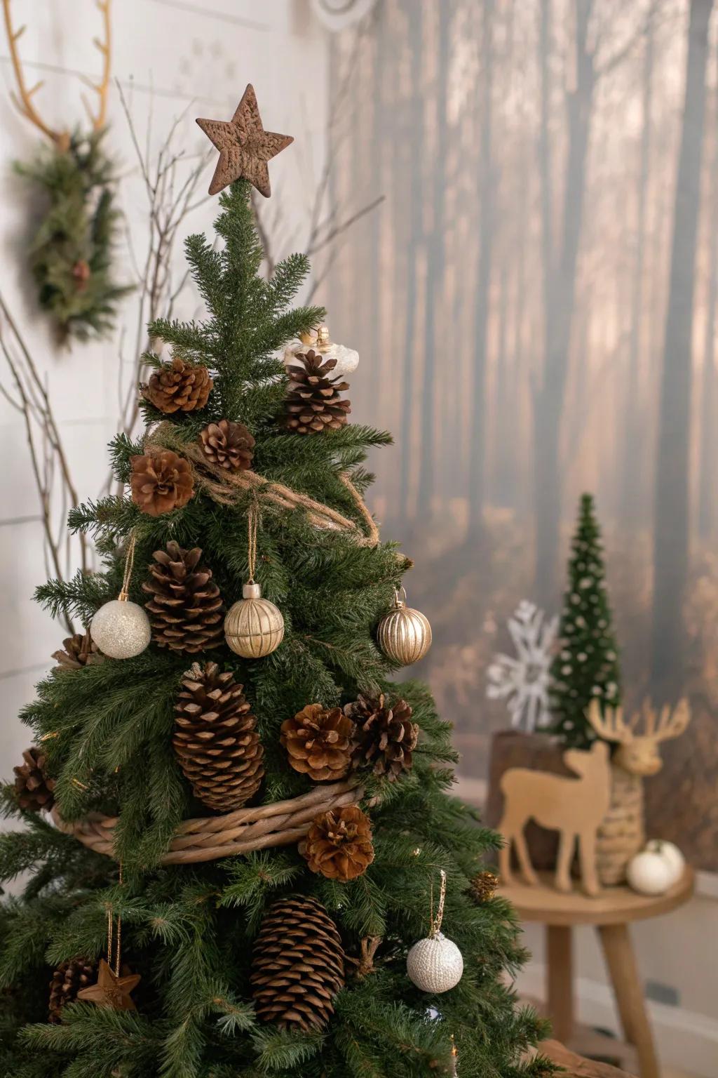 Pinecones bring a natural, earthy feel to the tree.