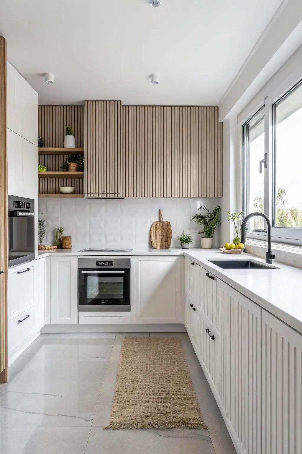 Fluted backsplash injects delicate texture to this traditional kitchen.