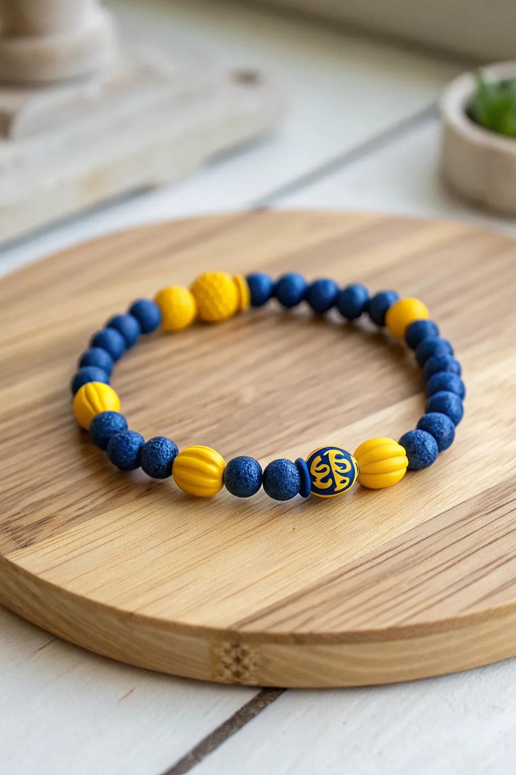 Cheer with style: Show your team spirit with a chic clay-bead bracelet!