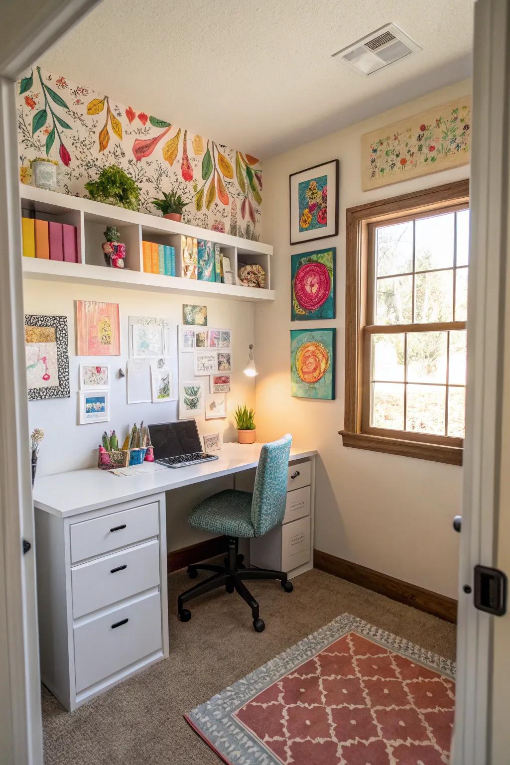 Hang art that shows your style to bring personality to your cloffice.
