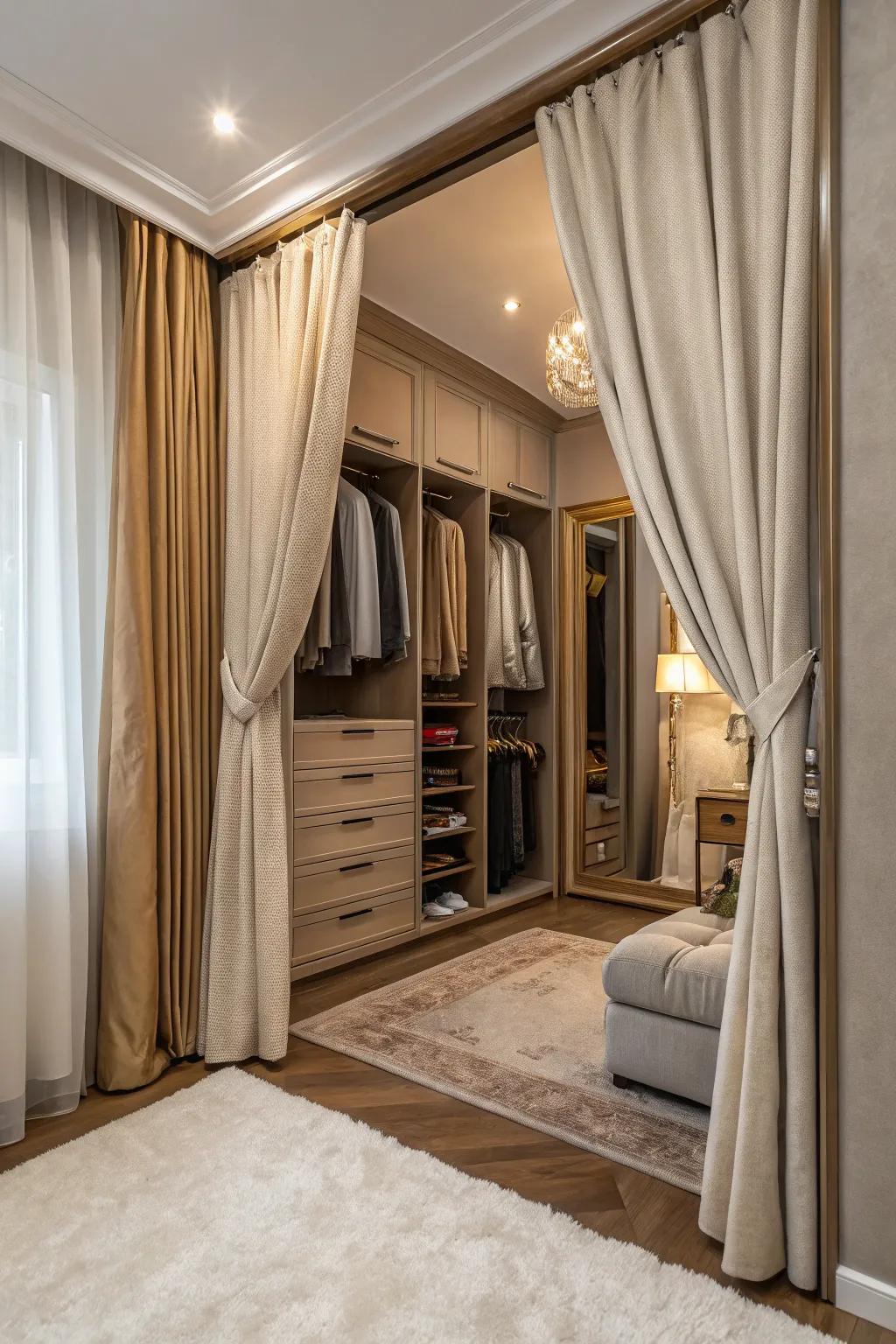 Curtains offer a soft alternative to traditional doors.