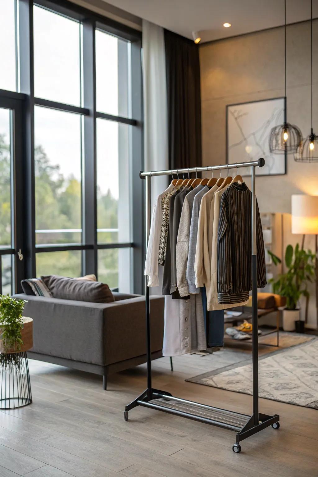 This freestanding rack combines practicality and style.
