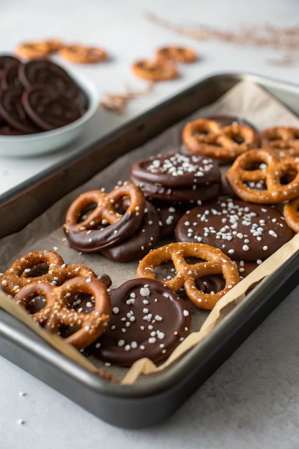 Chocolate-covered twists, delivering an ideal combination of sweet and salty flavors.