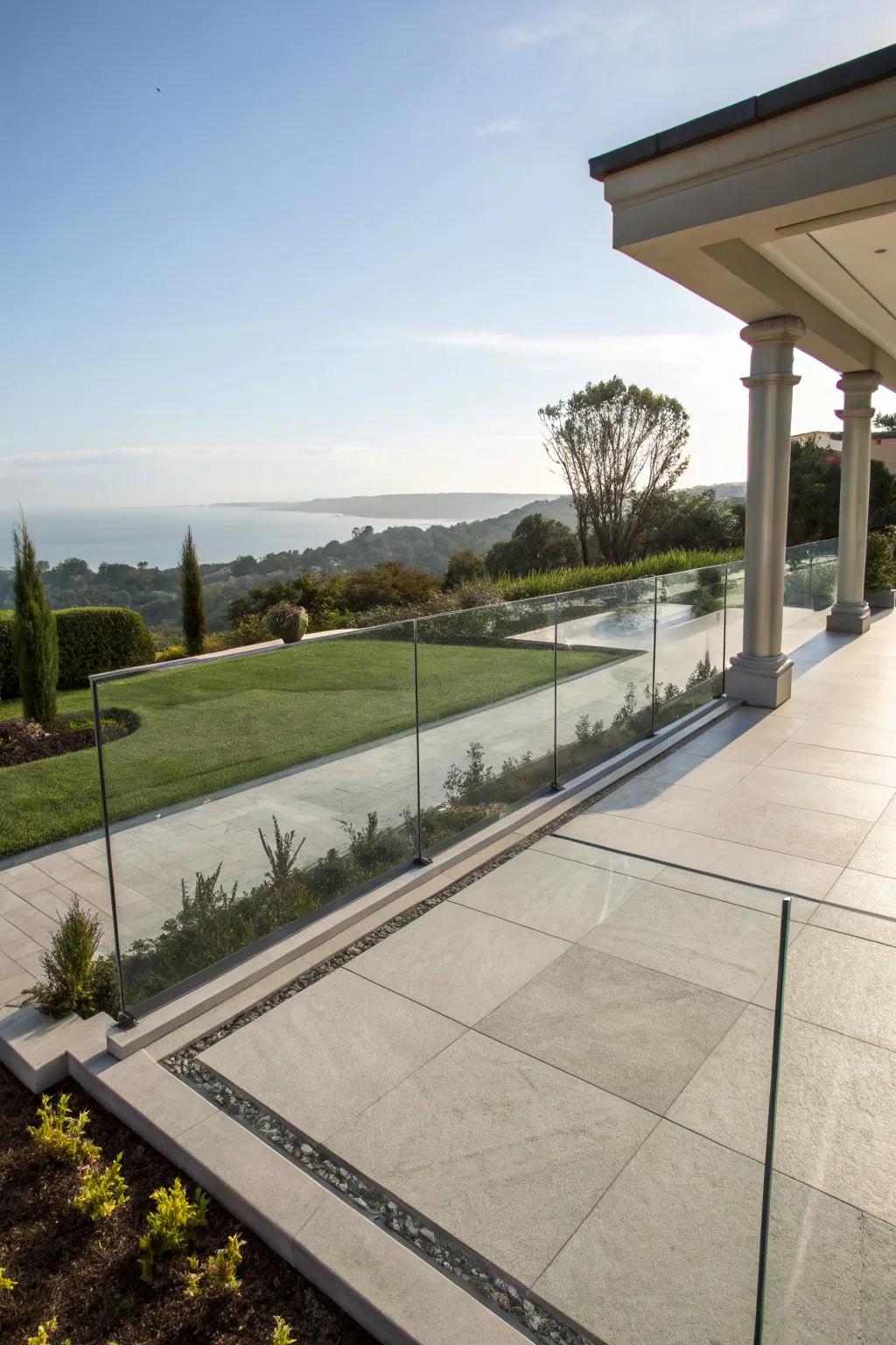 Glass accents bring modern sophistication and openness to patio borders.