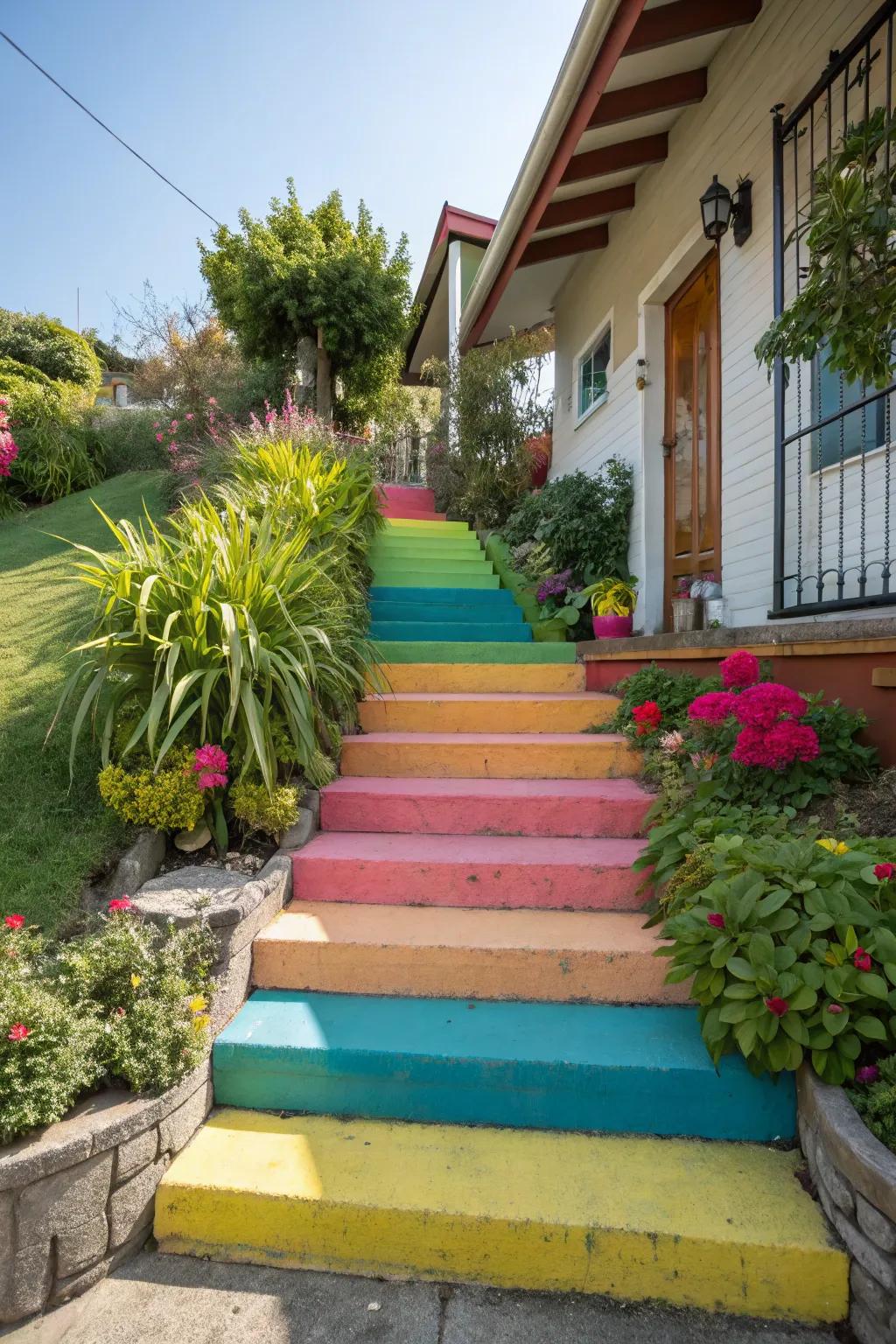 Colorful steps add a playful touch.