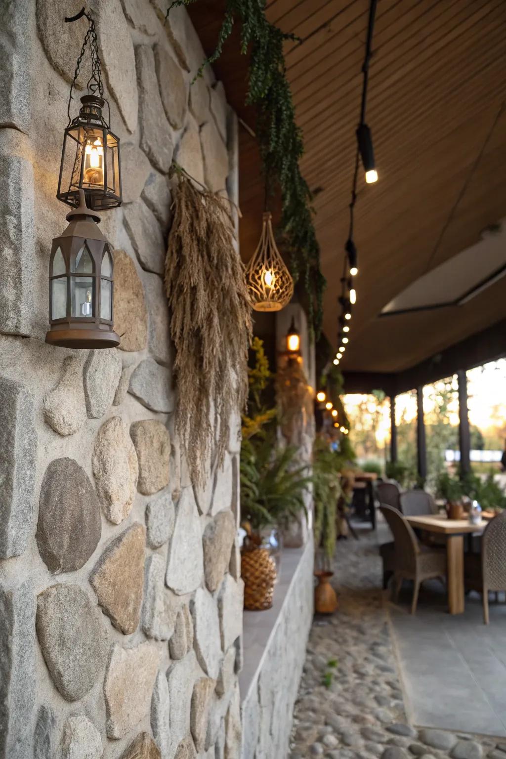 Embedded stones lend a natural beauty to concrete walls.