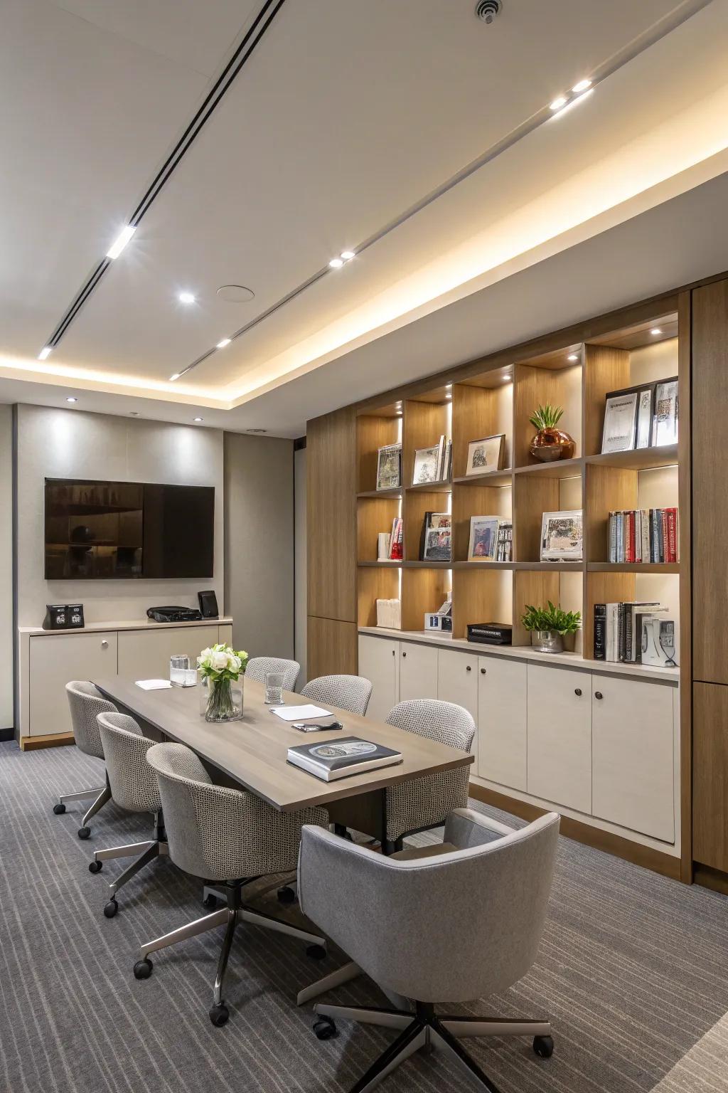 Clever storage is a must to keep your meeting space uncluttered.