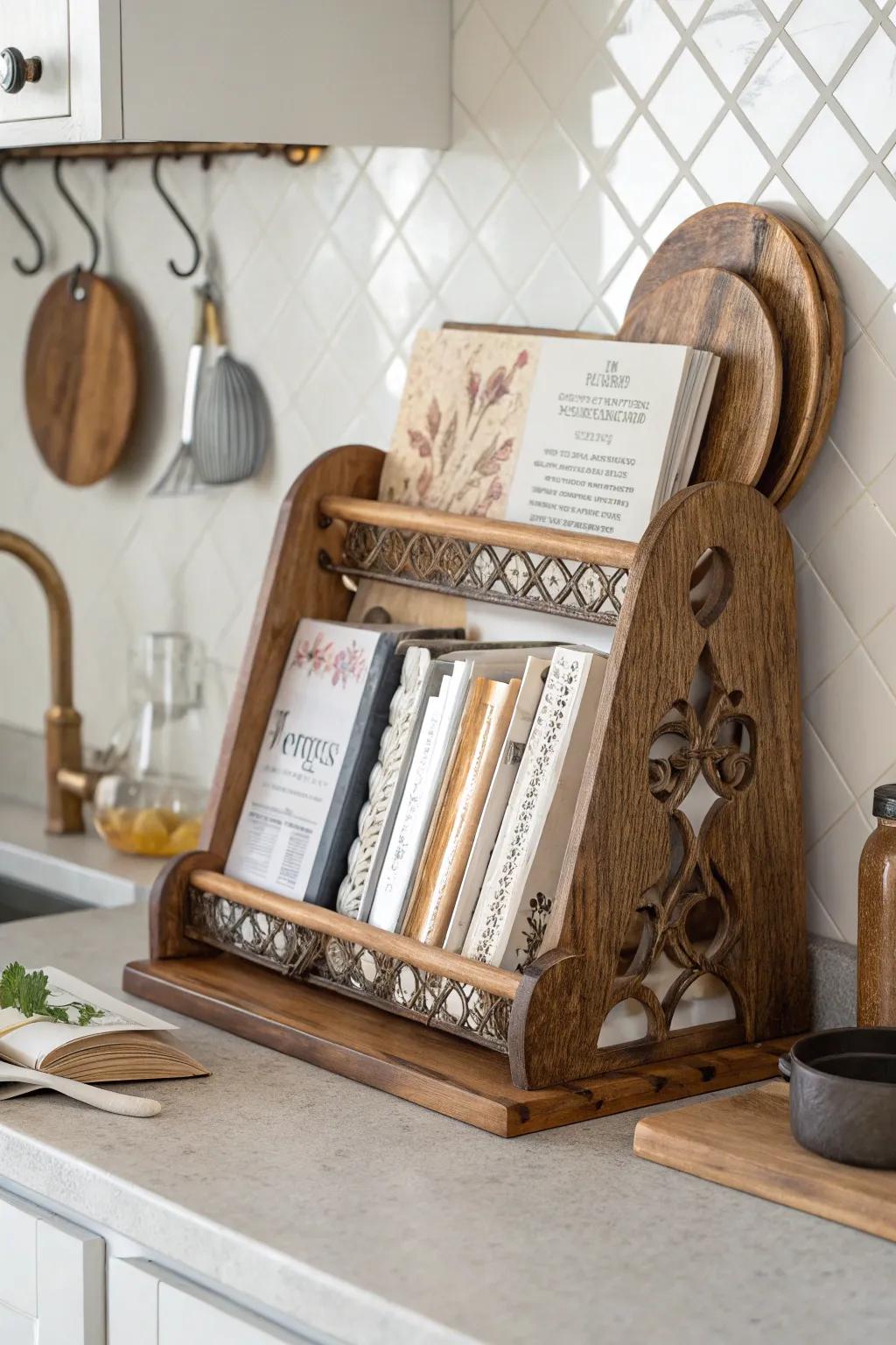 Plate stands present an unexpected arrangement solution for cookbooks.