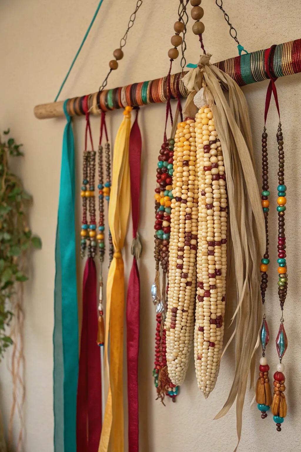 Refined beaded maize wall ornament.