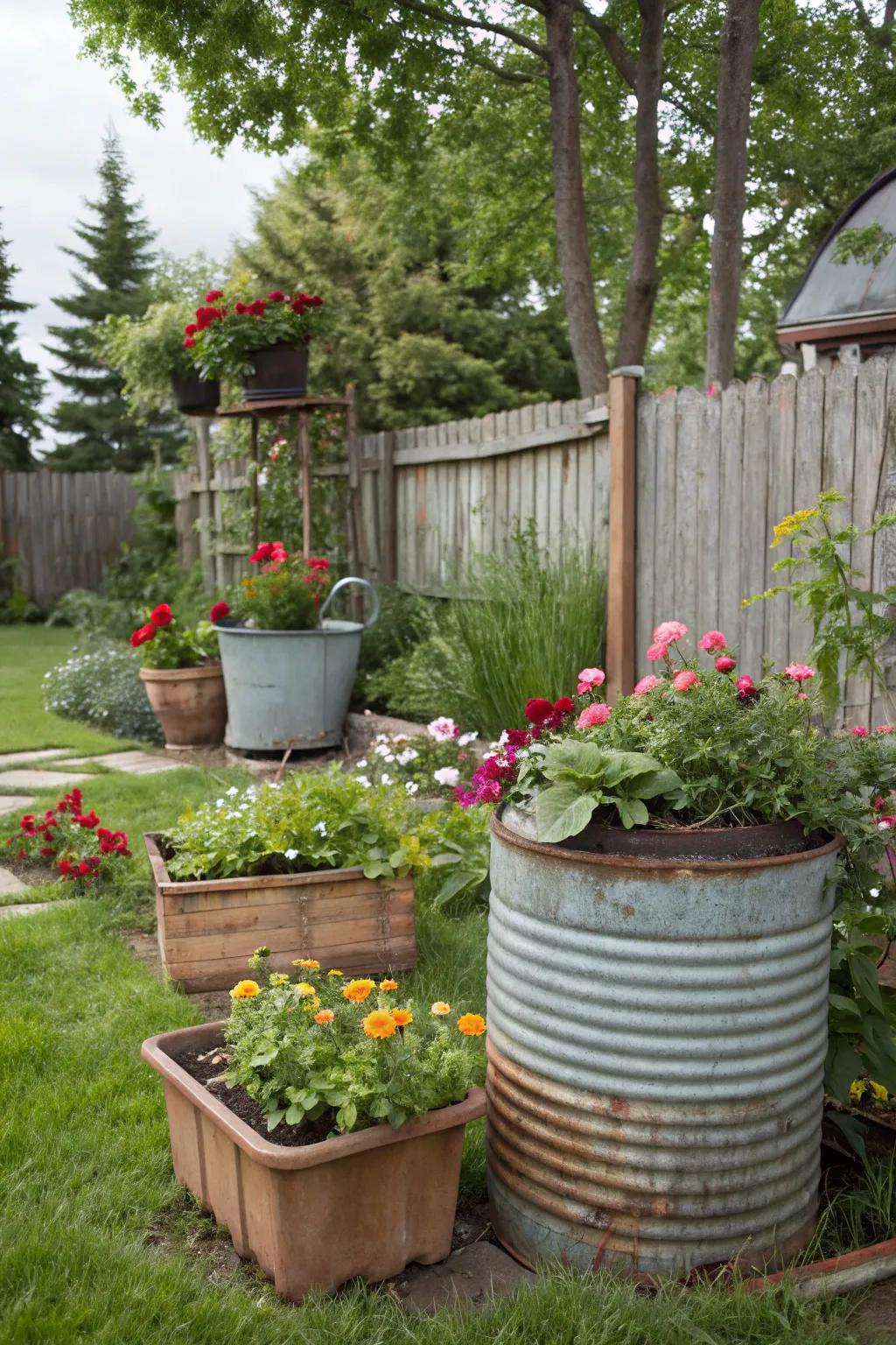 Antique vessels infusing charm and character into the garden.