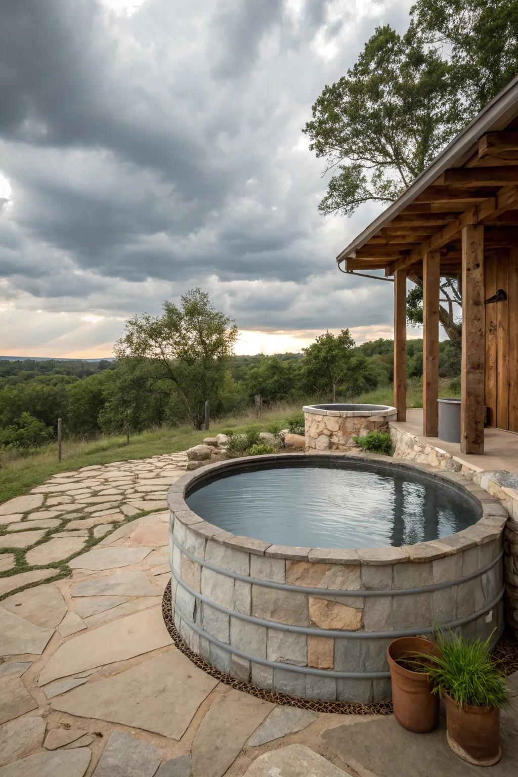 Blend materials for an eclectic and bespoke pool area design.