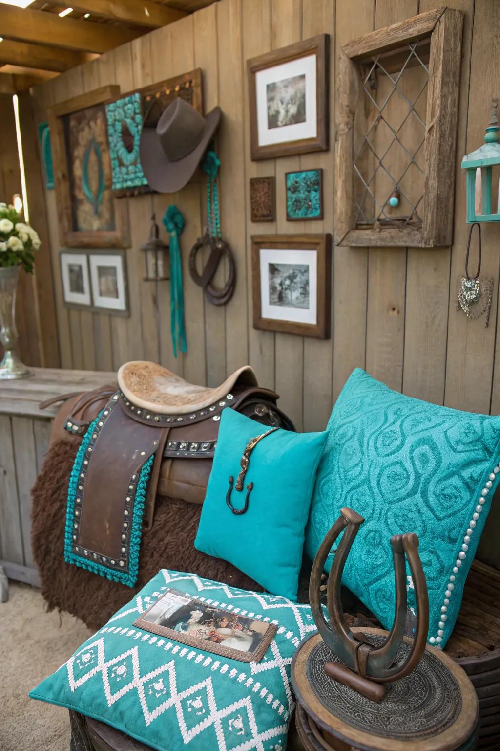 Blue embellishments add vibrant energy.