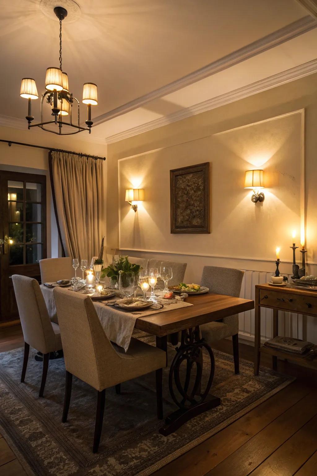 Intensity adjusters provide a customizable illumination atmosphere.