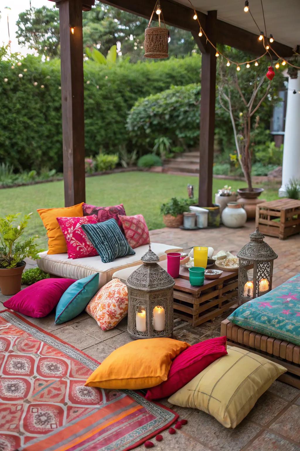 Colorful decor brings vibrancy to your patio.