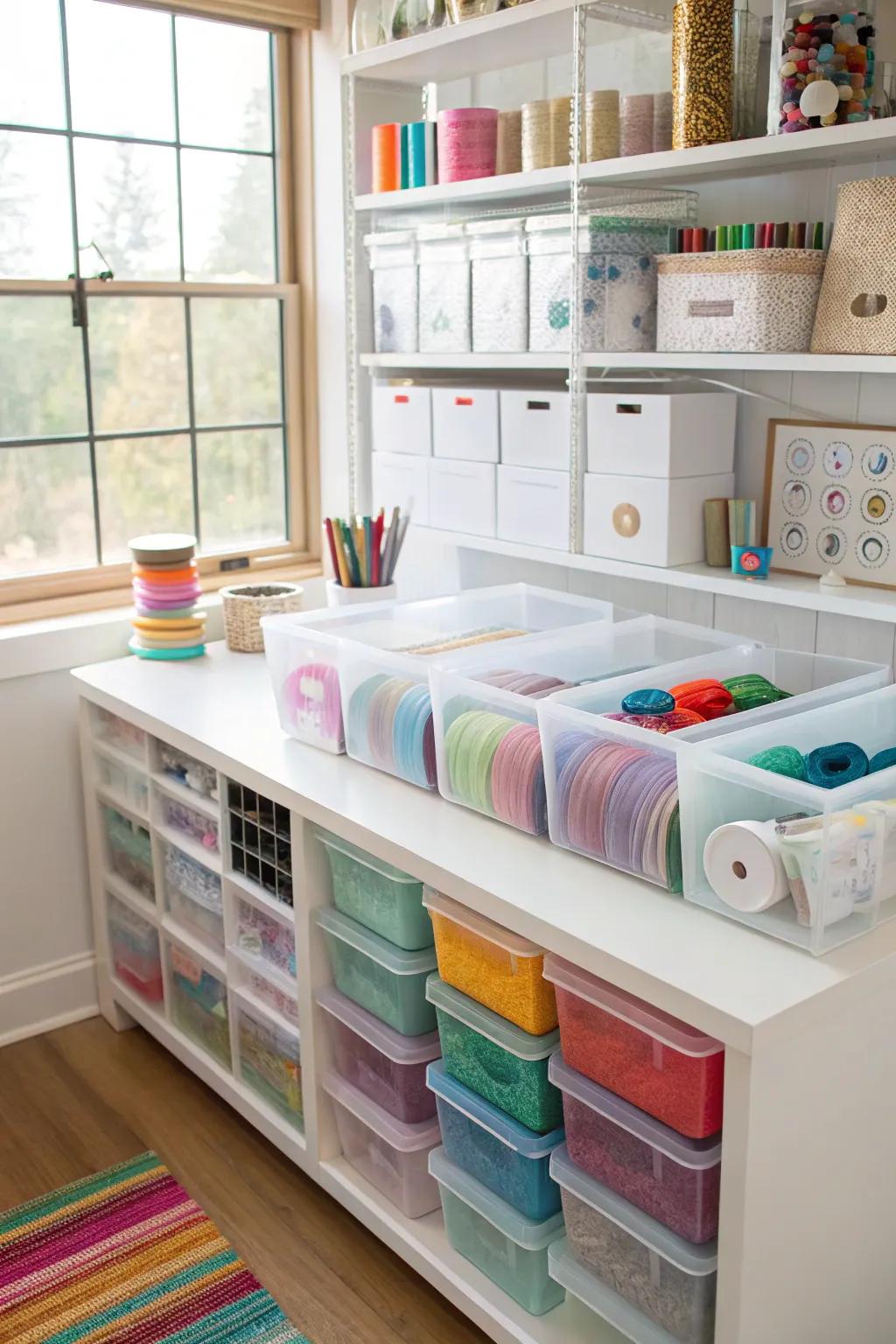 Organization and visibility are aided by transparent storage.