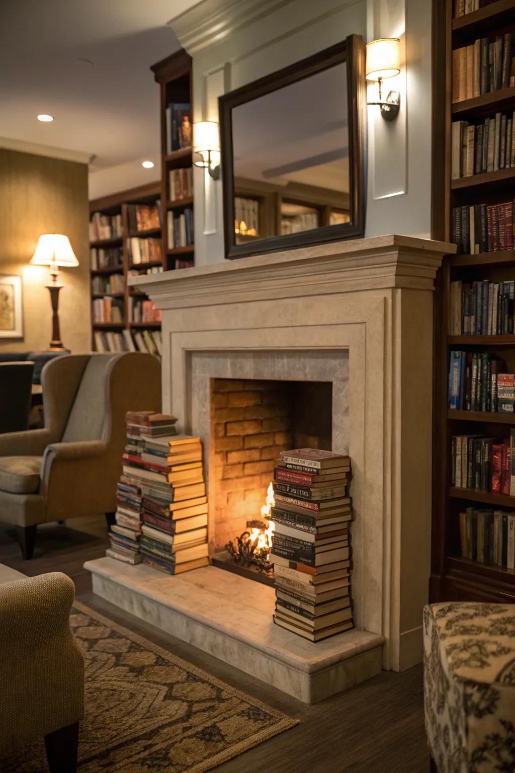 Transform your unused fireplace into an inviting book corner.