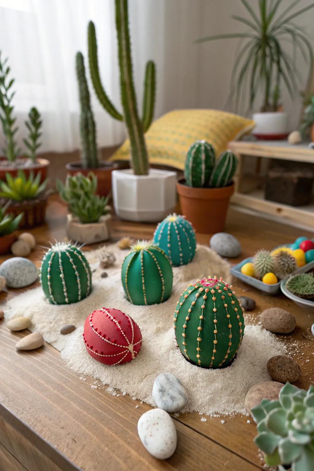 Desert plant eggs that add a funny touch to desert-theme decor.