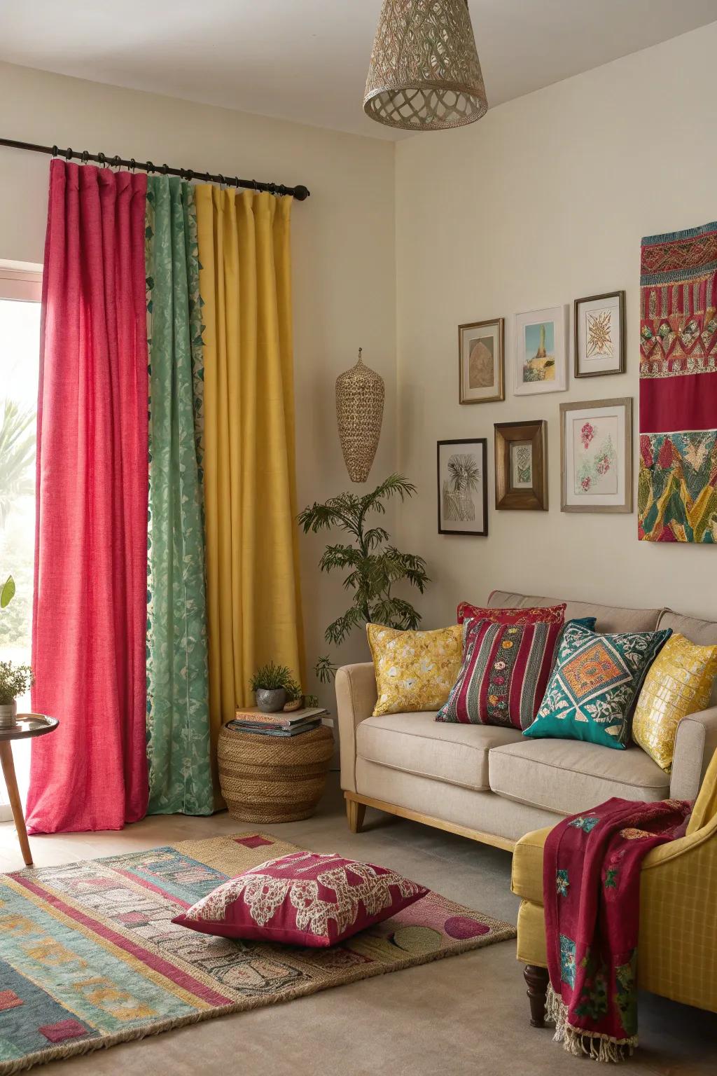 Contrasting hues create a dynamic and lively atmosphere.