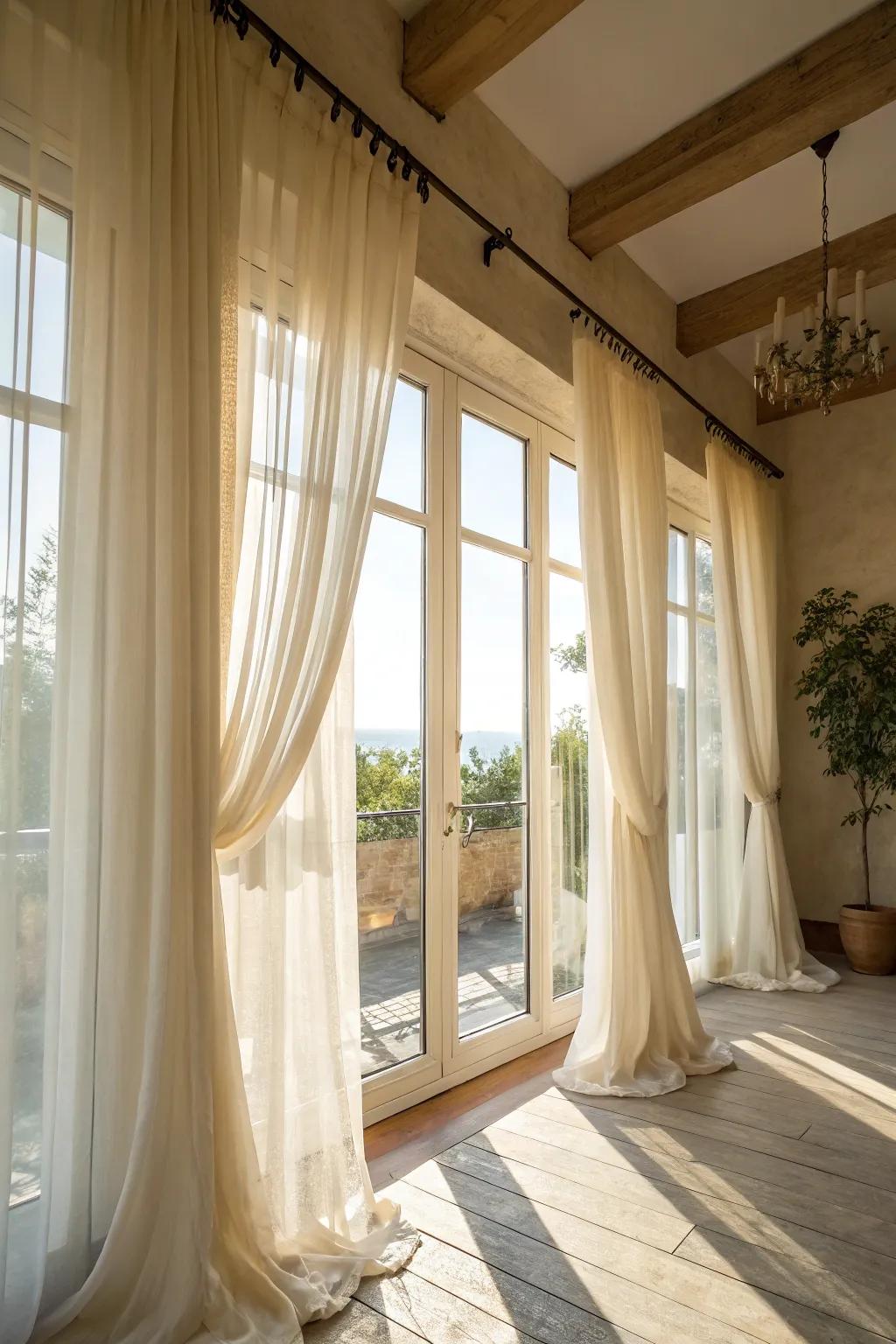Light-toned sheer curtains beautifully accentuate sunlight.