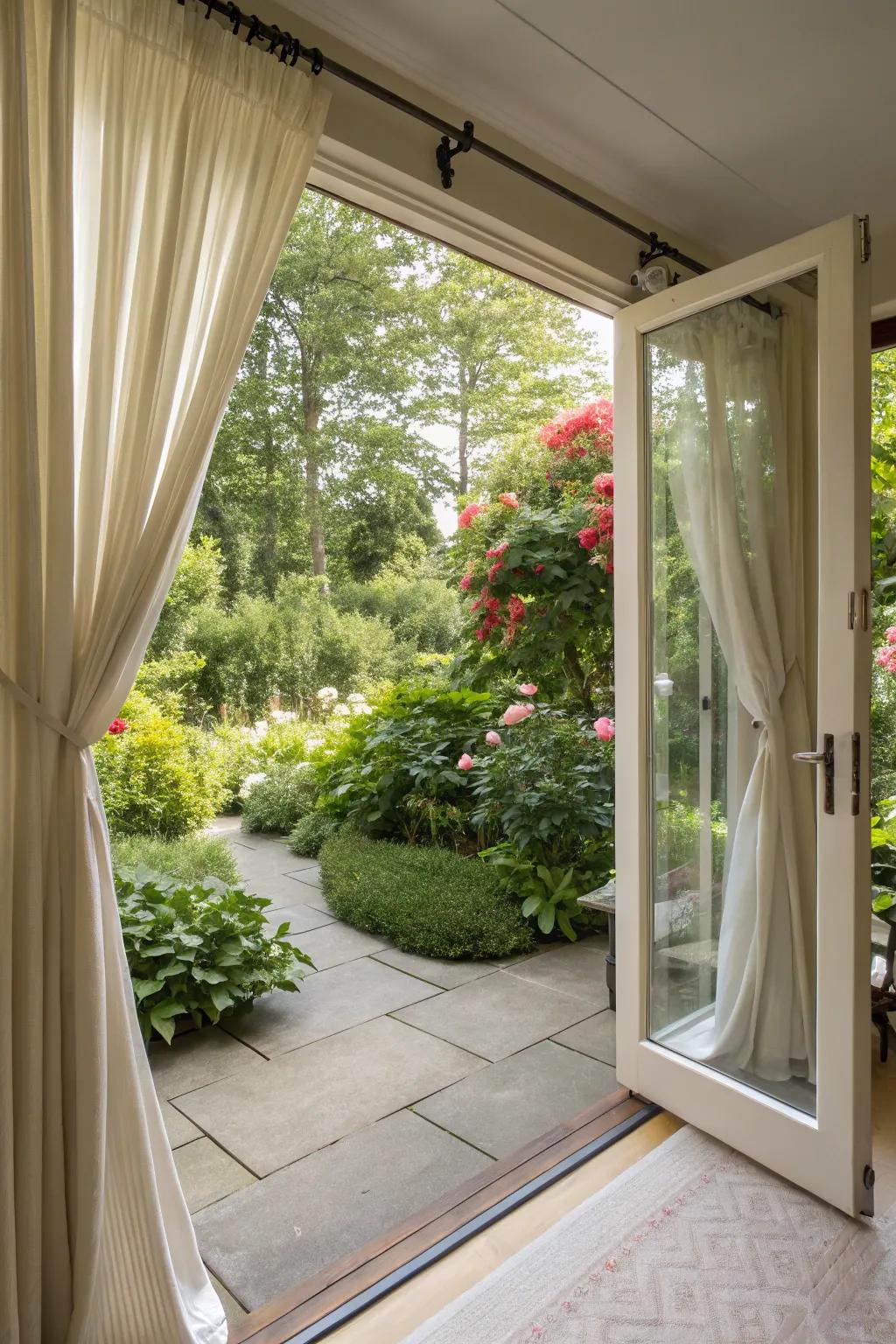 Curtains can fashion a fluid transition between interior luxury and exterior beauty.