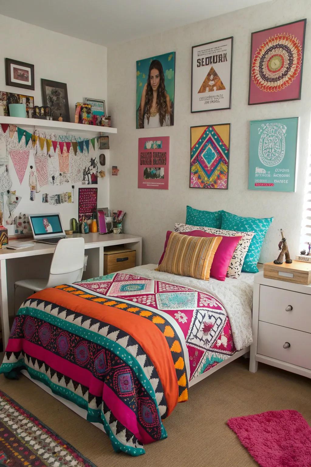 A dynamic teen room featuring mixed patterns.