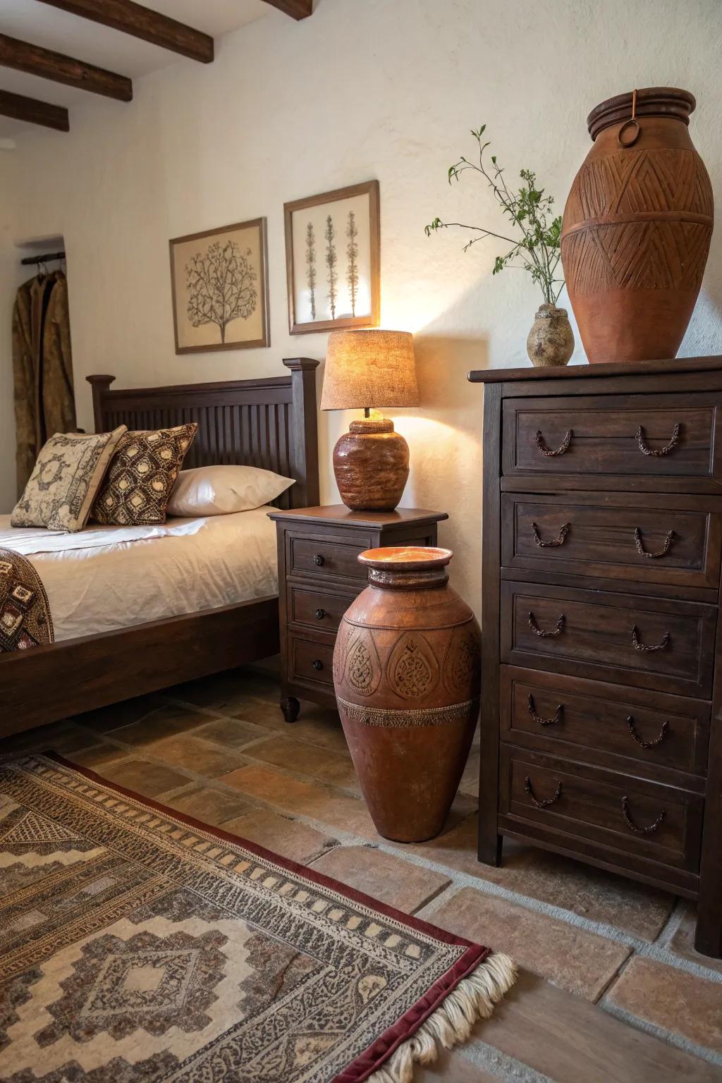 Earthy tones enhance harmony and coziness to deep brown décor.