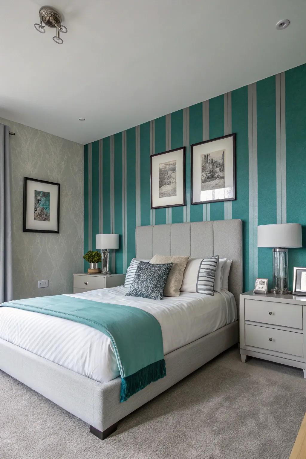 Teal and grey stripes add a dynamic and playful touch.