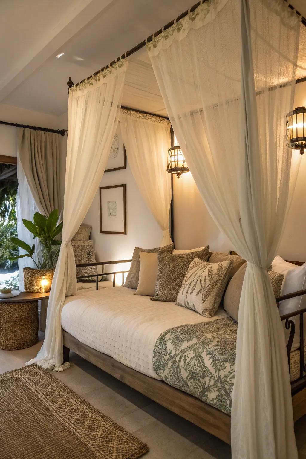 Create a dreamy atmosphere with a canopy over your daybed.
