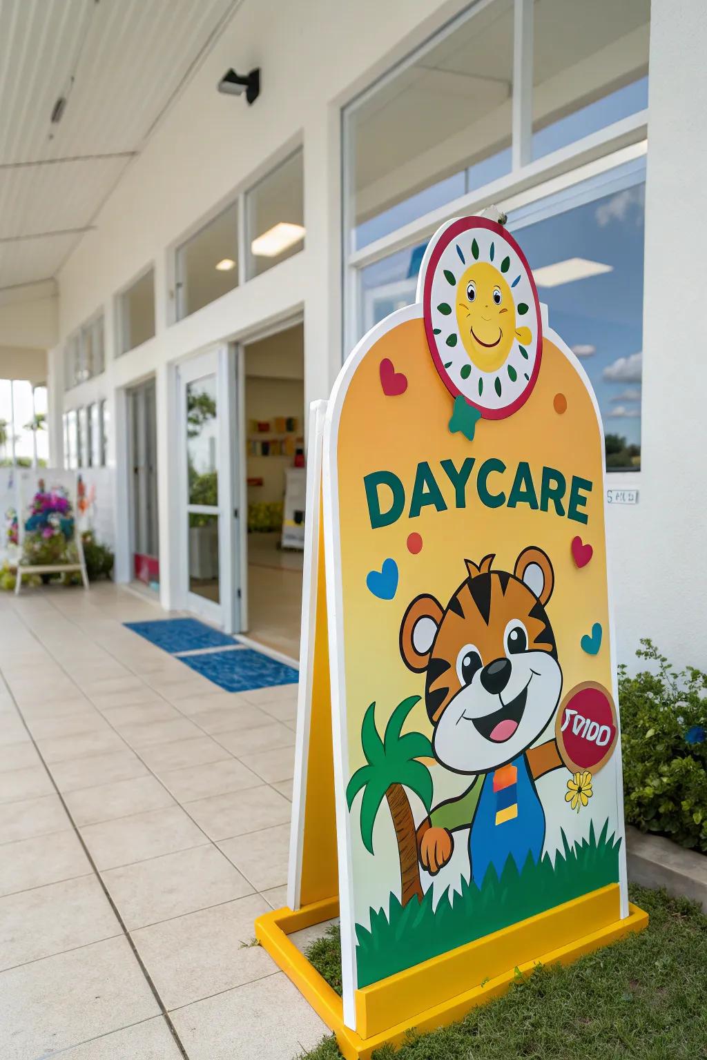 A friendly daycare symbolic character displayed on the marker contributes a playful and welcoming aspect.