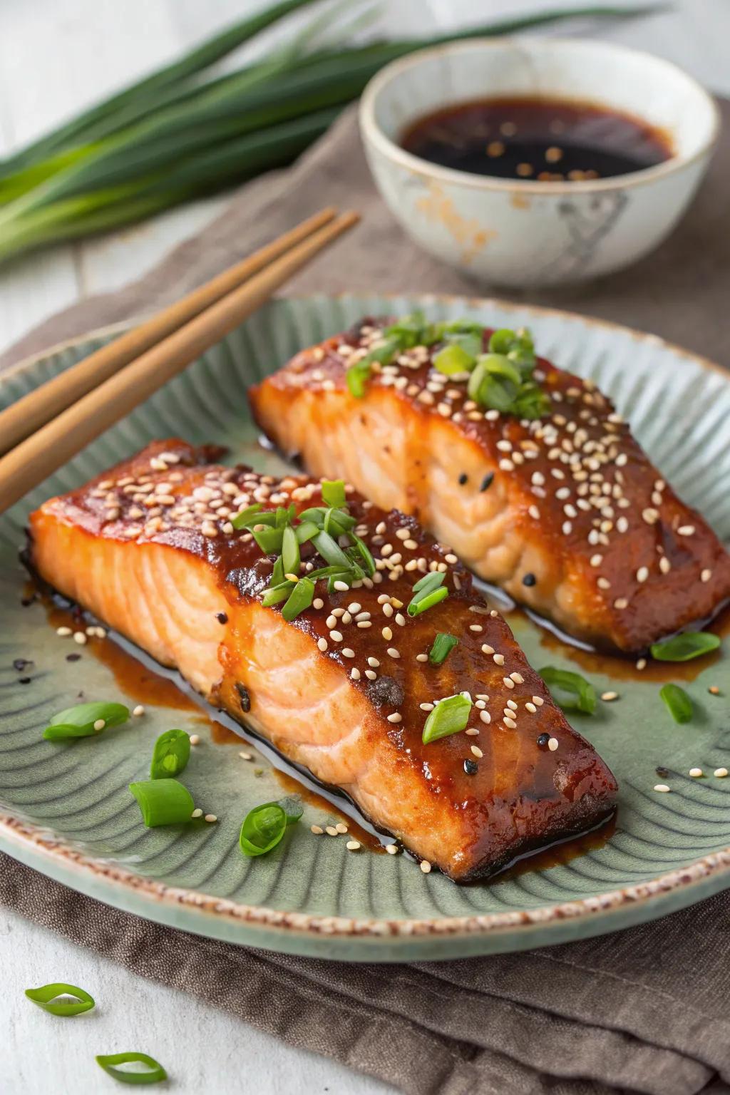 Gingered glazed salmon, a tasty and nutritious December selection.