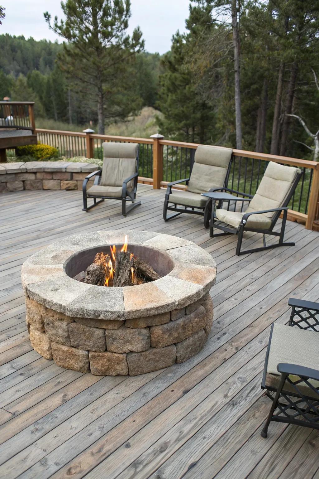 A stone circular fire pit gives any patio setting a hint of rustic elegance.