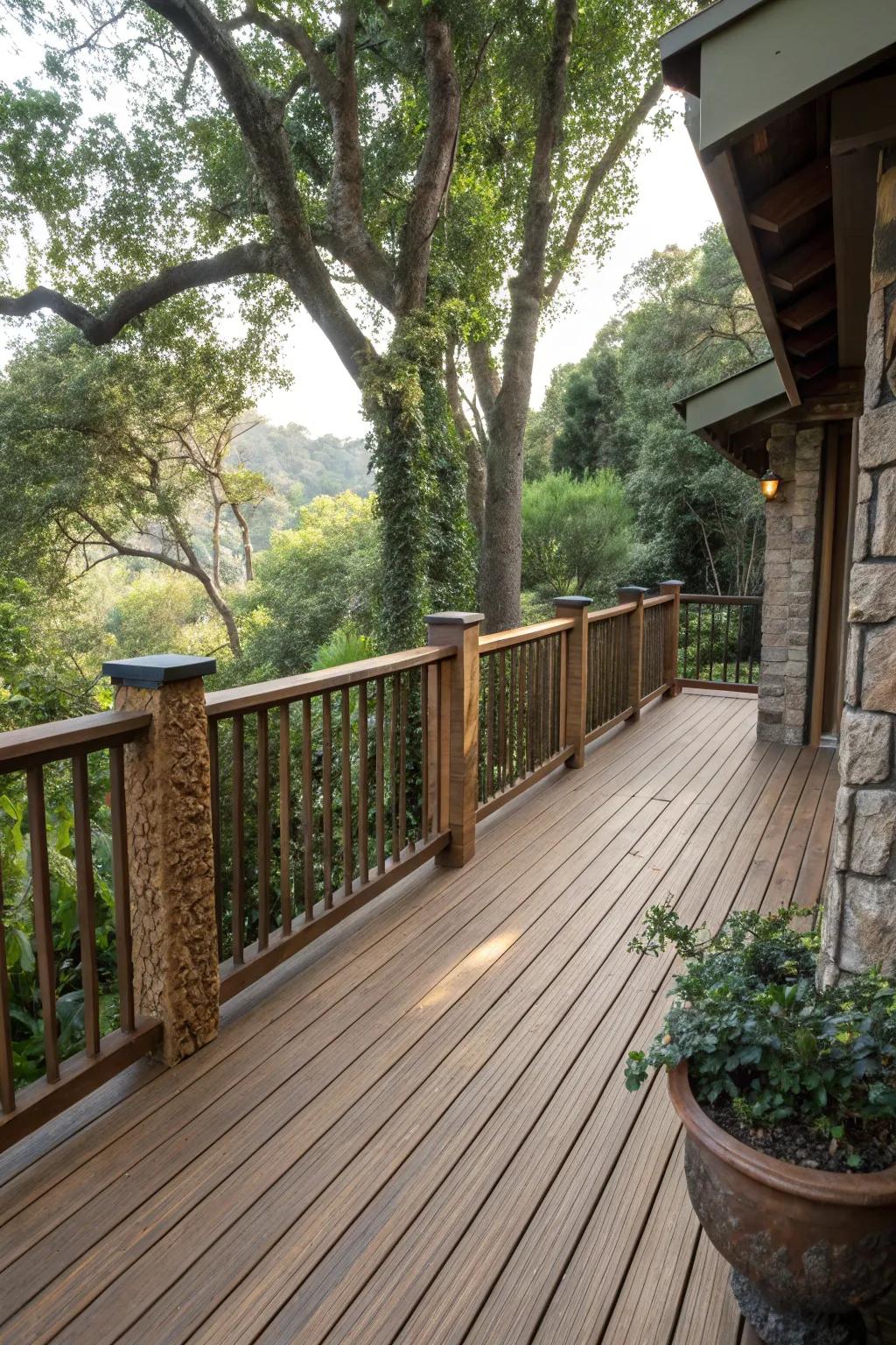 An eco-friendly deck featuring balustrades made from sustainable materials.