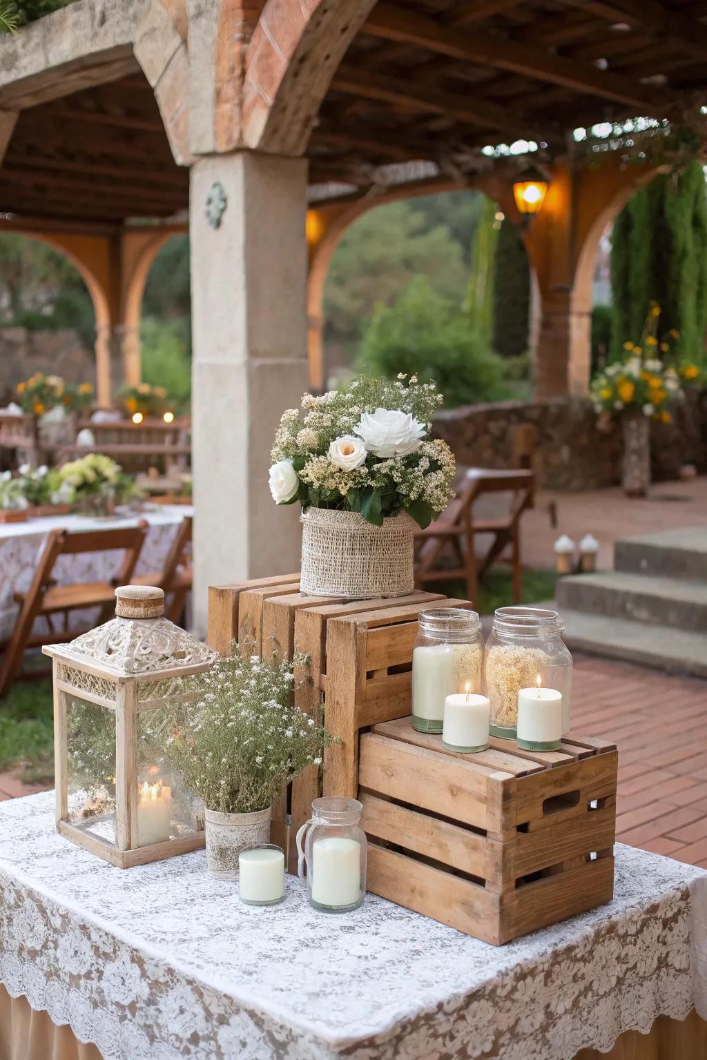 Recycled parts add charm and sustainability to a wedding venue.