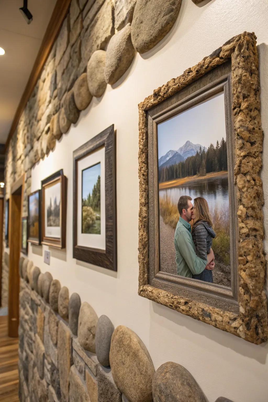 Grant your photographs a countryside charm using stone-adorned frames.
