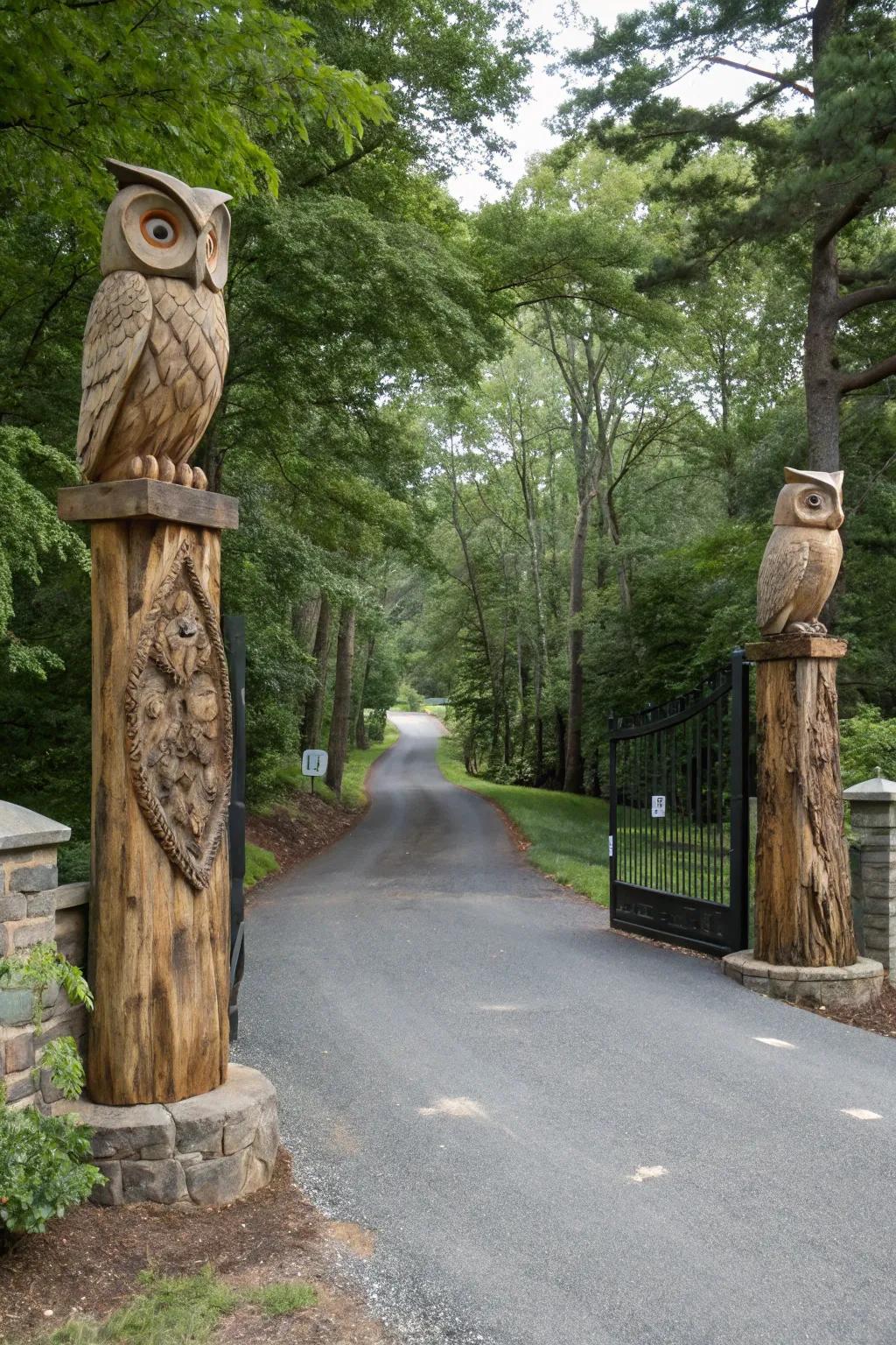 Bespoke lumber engravings make unique and personal driveway markers.