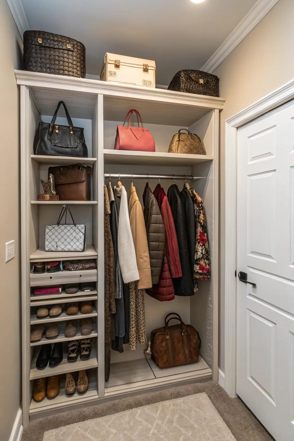 Include trendy design with exposed compartments for convenient access.