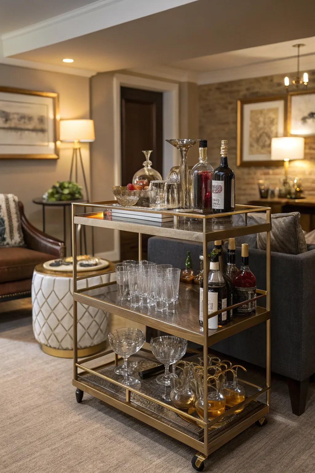 A home bar adds a touch of elegance for hosting.