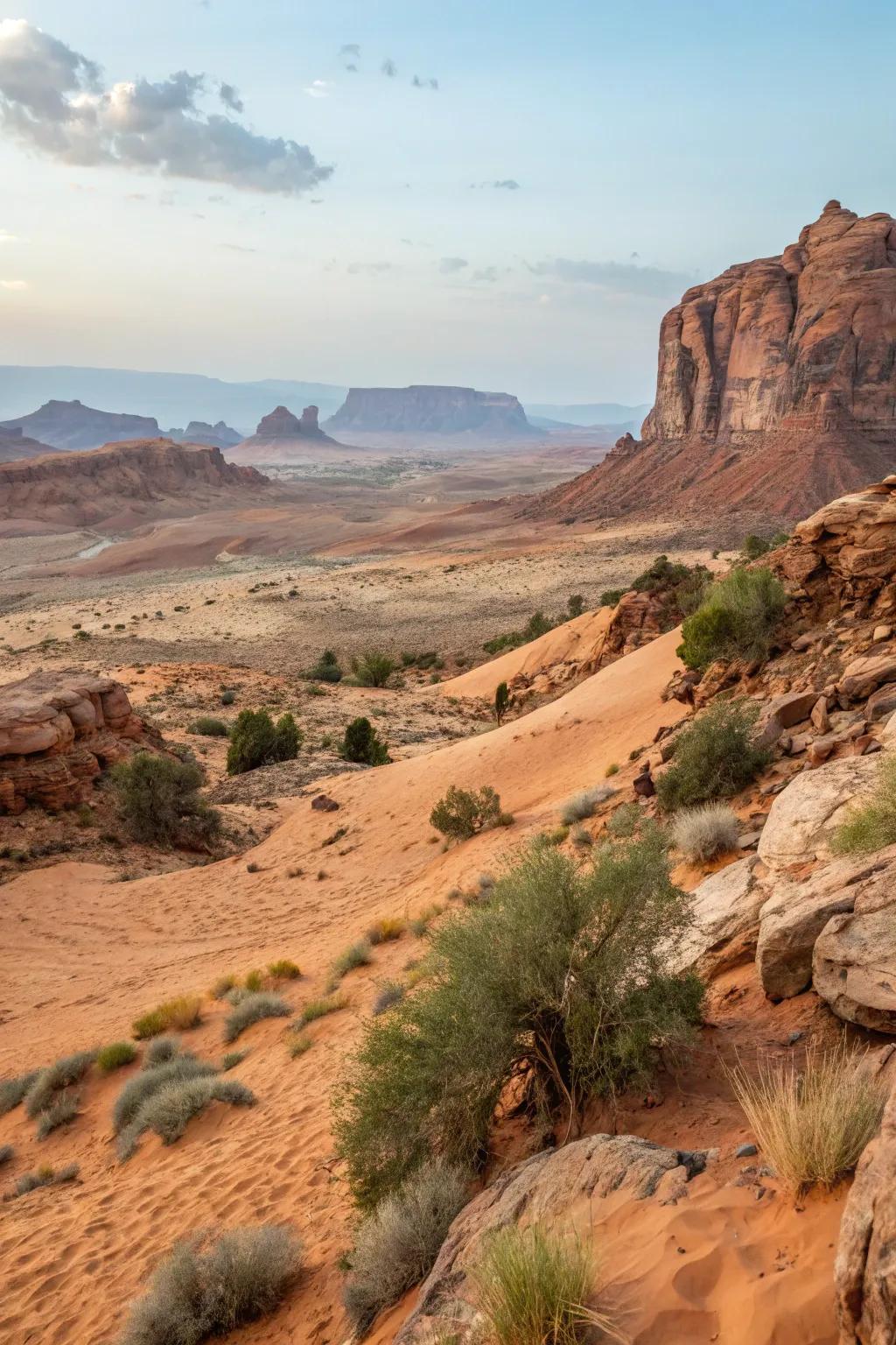 A symbiotic desert garden showcasing a harmonized chromatic palette of earthy hues.