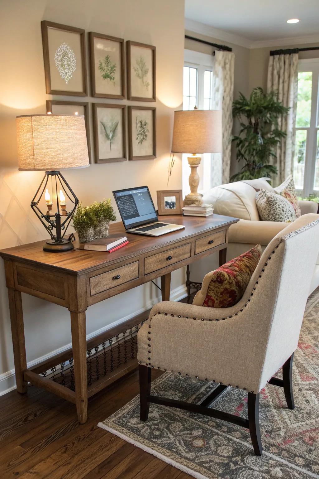 A sofa table makes a chic and functional desk alternative.