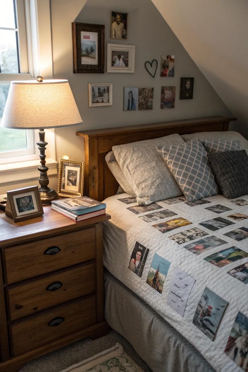 Personal decoration makes the bed feel like home.