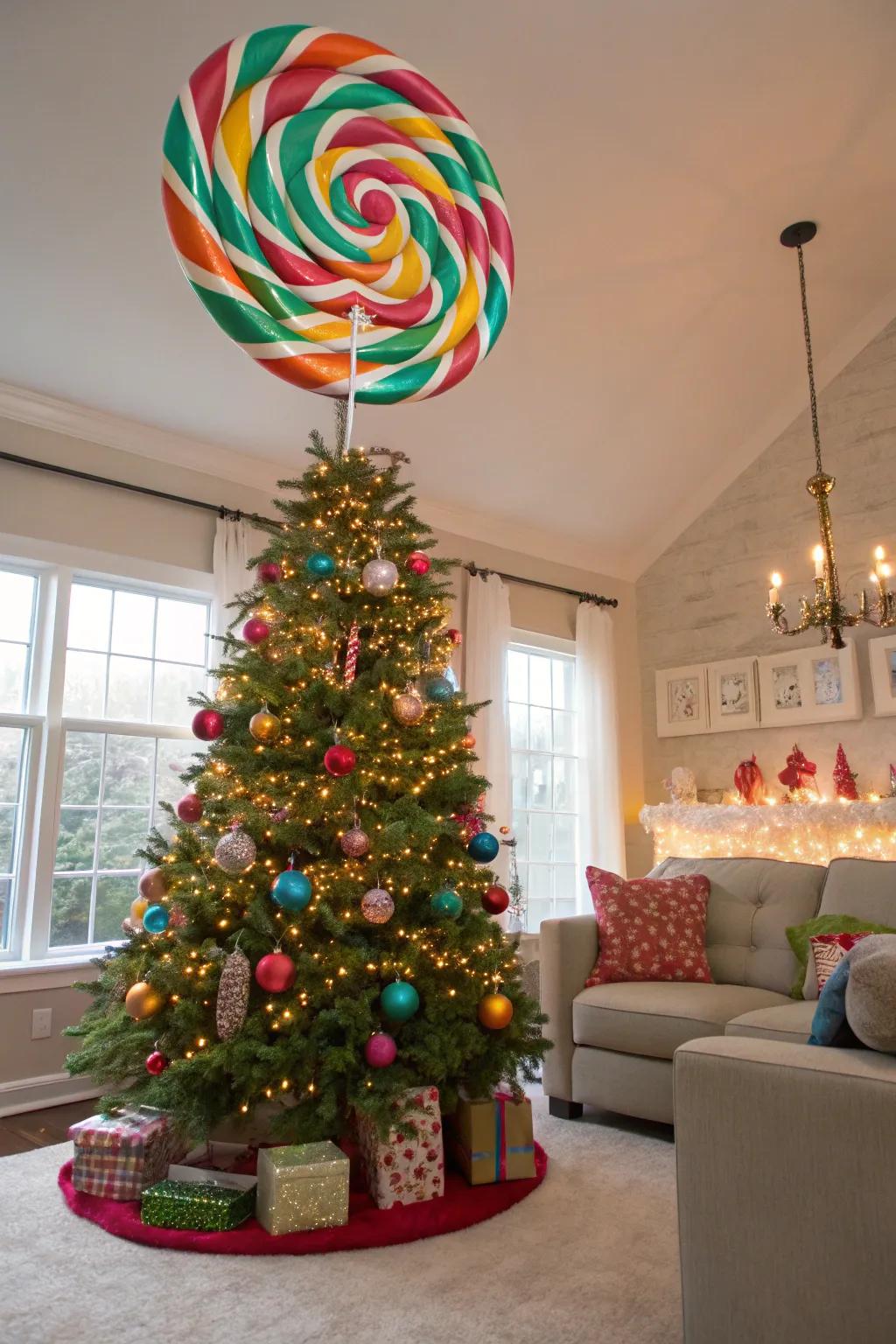 Whimsical delight with a colossal confection topper.
