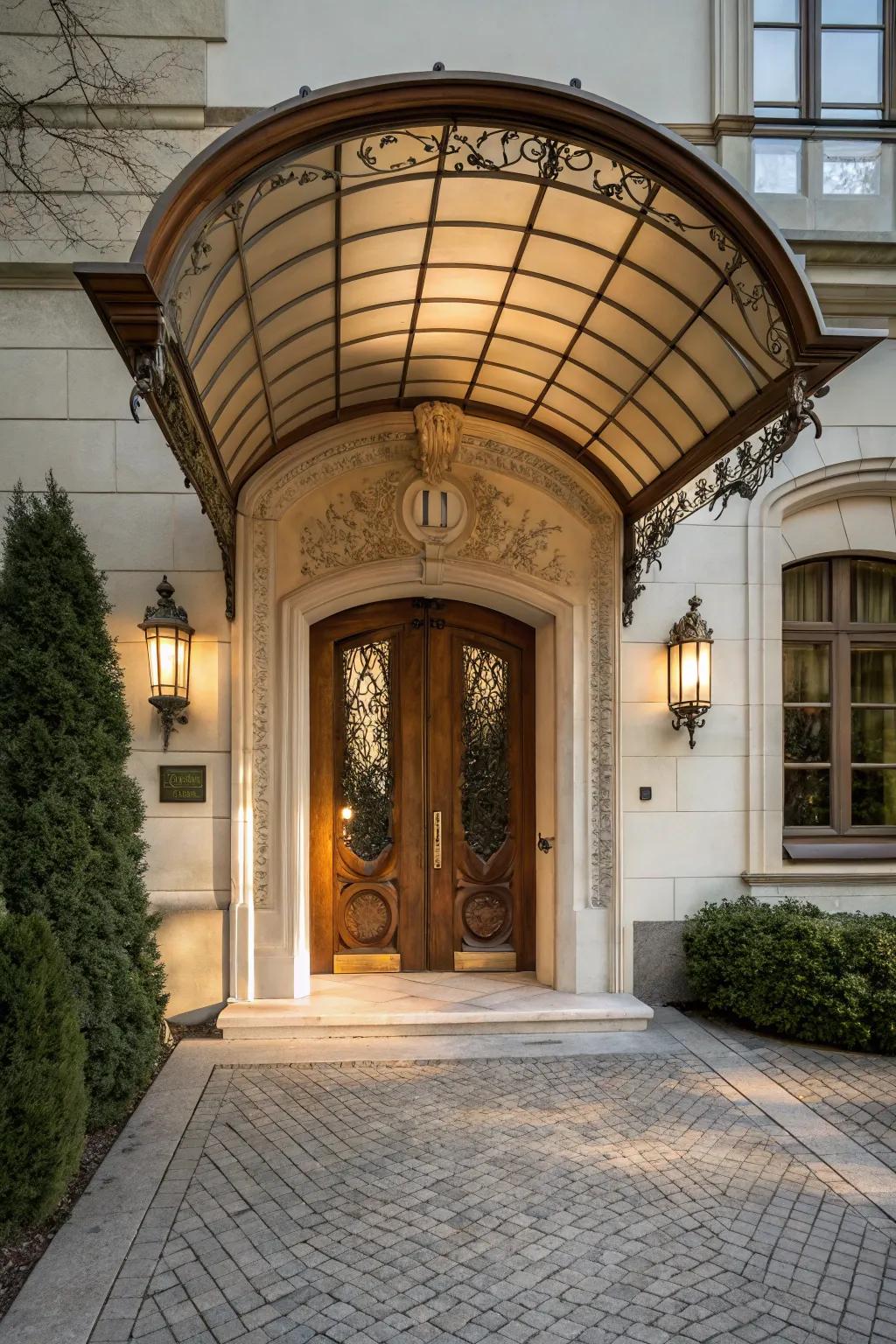A sweeping shroud that adds a graceful touch to the entrance.