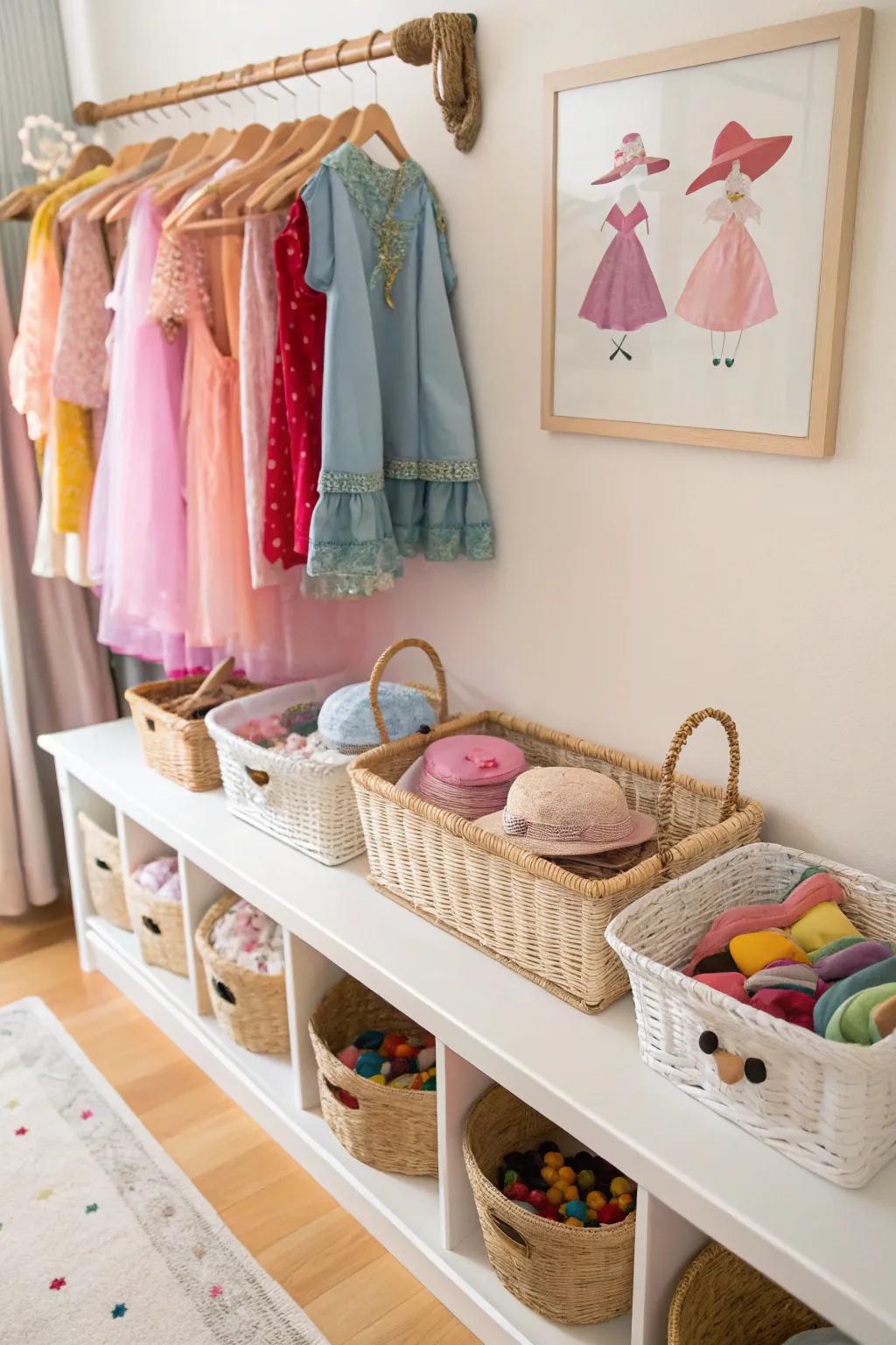 Baskets make accessory storage simple.