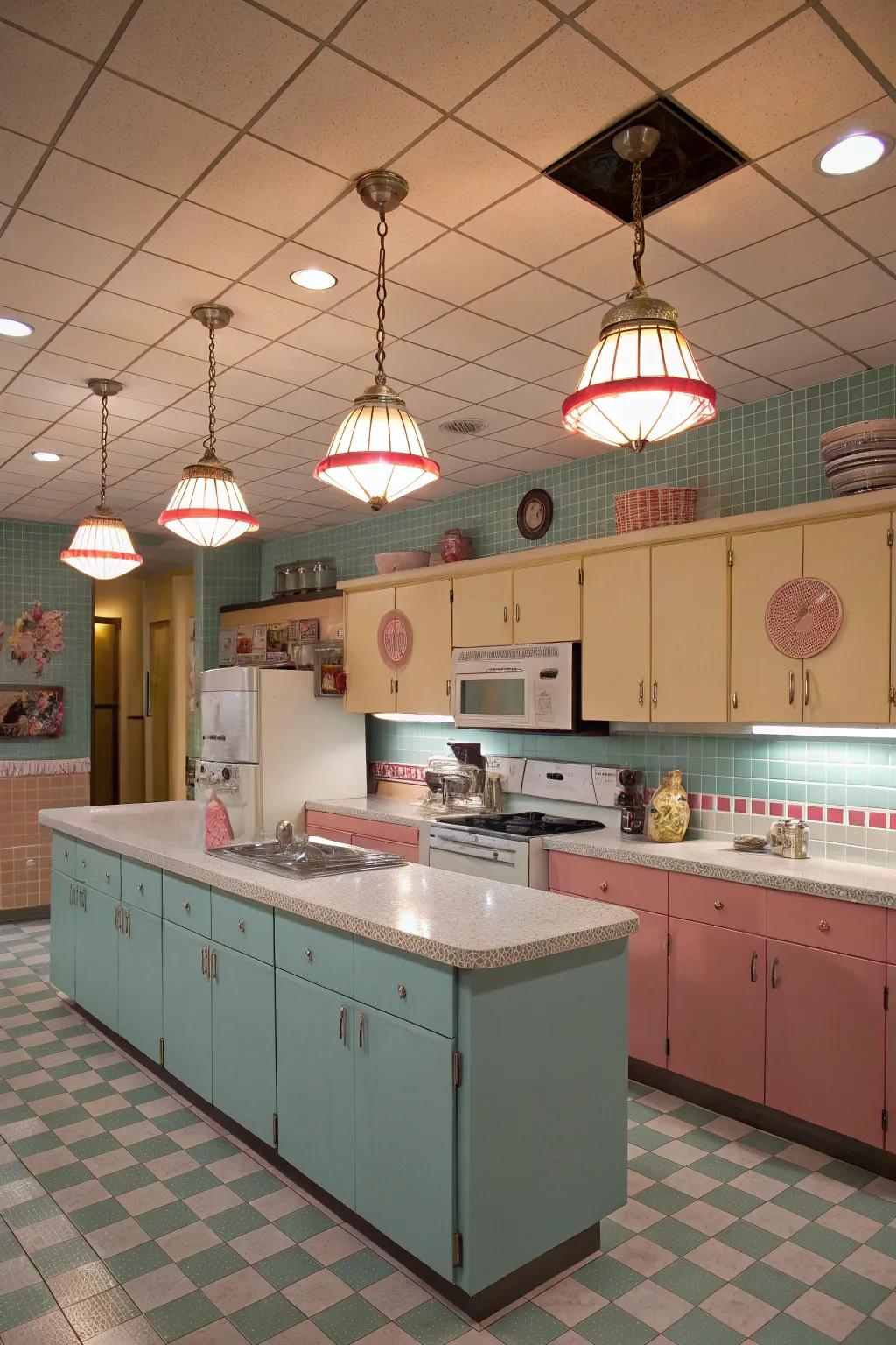Retro fixtures add playful charm to this kitchen.