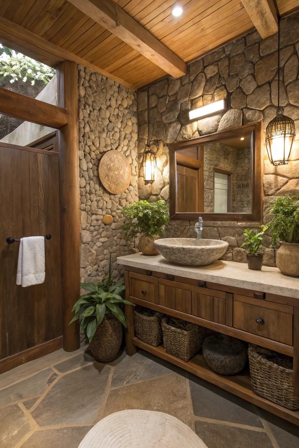 A stone sink offers a unique texture and enhances the earthy theme.