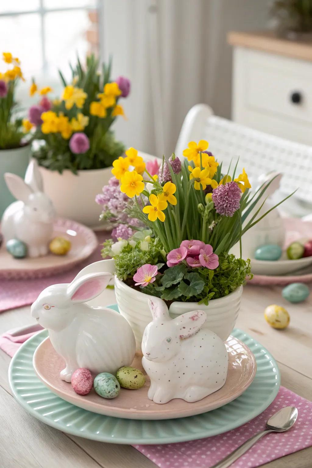 Hare grow pots afford a spirited and enduring nuance to your Easter tabletop.