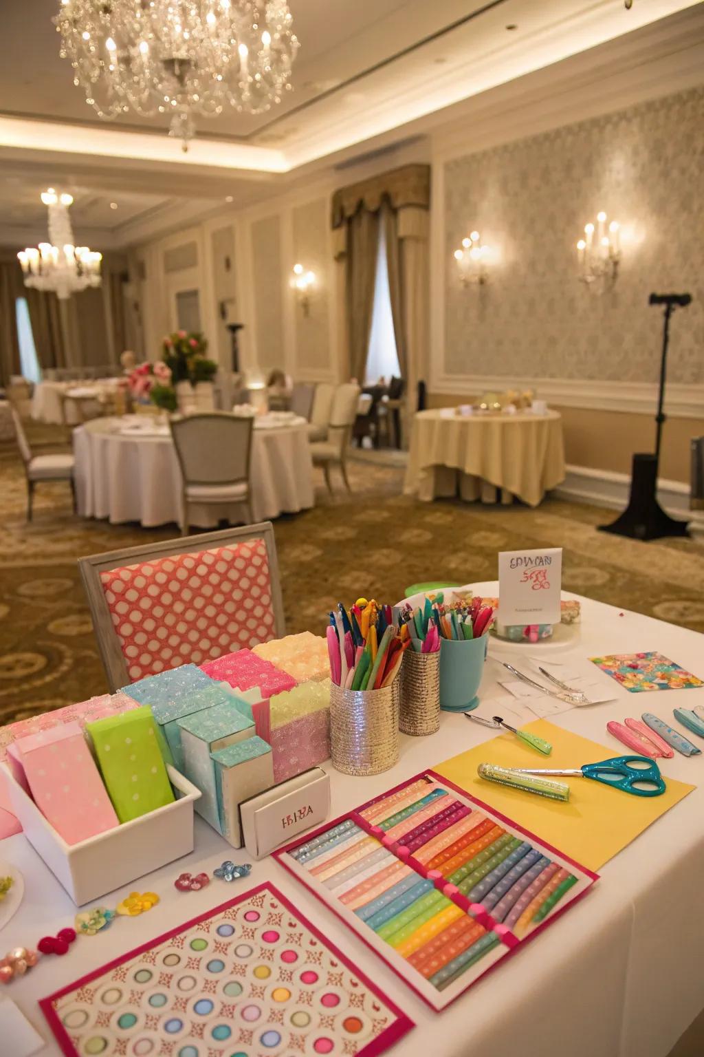 Themed craft station with elegant decor.